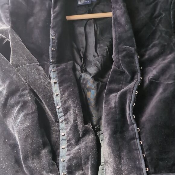 Tristan & Iseut Black Cotton Velvet Bead Crochet Embroidered Blazer Size m - Picture 6 of 16